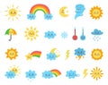 Set of cute cartoon weather icons. Vector illustrations. Royalty Free Stock Photo