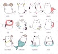 Vector set of cute cartoon zodiac cat