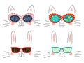 Four seasons cute cat, bunny faces set Royalty Free Stock Photo