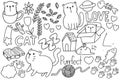Set of cute cat doodles, cartoon