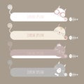 Set of cute cat text box, banner with paw and fish bone, speech bubble balloon, think,speak,talk,template