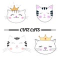 Set cute cats cartoon vector illustration.