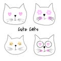 Set cute cats cartoon vector illustration.