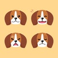 Set of cute character beagle dog faces showing different emotions