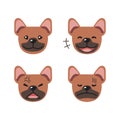 Set of cute character brown french bulldog faces showing different emotions