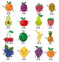 Set of cute character fruits, illustration for kids in cartoon style isolated on white background eps 10 Royalty Free Stock Photo
