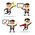 Set of cute characters businessman and office worker poses. Vector. Manager character. Arrow. Hero. Cup.