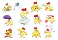 Set of Cute Chickens in Different Poses for you Design. Cartoon Character Royalty Free Stock Photo