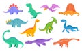 Set of cute childish dinosaurs in cartoon style isolated on white background