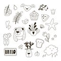 Set of cute childish doodles. Vector clipart.