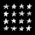 Set of Cute Childlike Watercolor Black and White Stars. Hand Drawn Paint Object for Graphic Design use. Abstract Brush Drawing.
