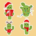 Set of cute christmas cactus icons