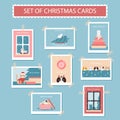 Set of cute Christmas cards with cats and Christmas paraphernalia. vector illustration Royalty Free Stock Photo