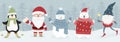 Set of cute christmas characters. White bear, scandinavian gnome, snowman Santa Claus and penguin