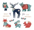 Set of cute Christmas design elements with woodland animals Royalty Free Stock Photo