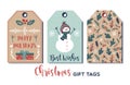 Set of cute Christmas gift tags in hand drawn doodle style. Vector greeting card designs Royalty Free Stock Photo