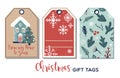 Set of cute Christmas gift tags in hand drawn doodle style. Vector greeting card designs Royalty Free Stock Photo