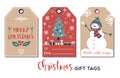 Set of cute Christmas gift tags in hand drawn doodle style. Vector greeting card designs Royalty Free Stock Photo