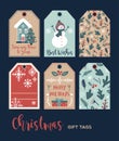 Set of cute Christmas gift tags in hand drawn doodle style. Vector greeting card designs Royalty Free Stock Photo