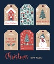 Set of cute Christmas gift tags in hand drawn doodle style. Vector greeting card designs Royalty Free Stock Photo