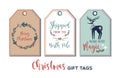Set of cute Christmas gift tags in hand drawn doodle style. Vector greeting card designs Royalty Free Stock Photo