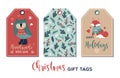 Set of cute Christmas gift tags in hand drawn doodle style. Vector greeting card designs Royalty Free Stock Photo