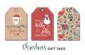 Set of cute Christmas gift tags in hand drawn doodle style. Vector greeting card designs Royalty Free Stock Photo