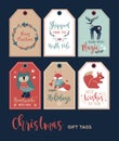 Set of cute Christmas gift tags in hand drawn doodle style. Vector greeting card designs Royalty Free Stock Photo