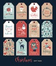 Set of cute Christmas gift tags in hand drawn doodle style. Vector greeting card designs Royalty Free Stock Photo