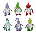 Set of cute christmas man gnomes. Collection of holidays wizards or enchanter with gifts.