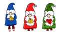 Set of cute christmas man gnomes. Collection of holidays wizards or enchanter with gifts.