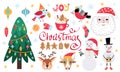 Set of cute Christmas and New Year elements. Santa Claus, fir tree, Vector illustration isolated on white background. Royalty Free Stock Photo