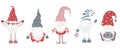 Set of cute christmas scandinavian gnomes isolated on white background. Vector illustration in flat cartoon style Royalty Free Stock Photo