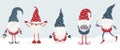 Set of cute christmas scandinavian gnomes isolated on white background. Vector illustration in flat cartoon style Royalty Free Stock Photo