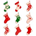 Set of cute Christmas socks isolated on white background. Vector illustration. Royalty Free Stock Photo