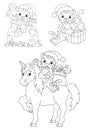 Set of cute Christmas tiger cubs. Coloring book page for kids. Cartoon style character. Vector illustration isolated on white Royalty Free Stock Photo