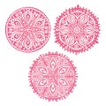 Set of cute circle ornament laces in pink, mandala Royalty Free Stock Photo