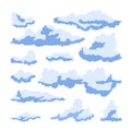 A set of cute clouds. Blue beautiful fluffy curly clouds on a white background