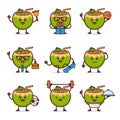 Set of cute coconuts with different facial expressions vector