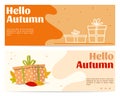 Set of cute colored banners for autumn theme with present designs