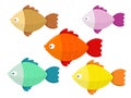 Set of Cute Colored Cartoon Fishes Vector Illustration