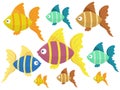 Set of Cute Colored Cartoon Fishes Vector Illustration Royalty Free Stock Photo