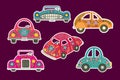 A set of cute colorful car stickers in a folk style with a lot of floral elements and patterns. Royalty Free Stock Photo