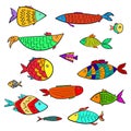Set of cute colorful cartoon aquarium fishes