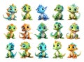 A set of cute colorful cartoon dinosaurs on white background Royalty Free Stock Photo