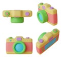 Set of cute colorful digital cameras in cartoon style isolated on a white background with clipping path 3d render