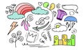 Set of cute and colorful doodle hand drawing on white background Royalty Free Stock Photo