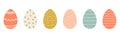 Set of cute colorful Easter eggs with patterns. Traditional religious Easter symbols. Decorative elements collection