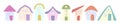 Set of cute colorful hand drawn houses. One-story simple houses with multi-colored roofs Royalty Free Stock Photo