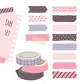 Set of cute colorful hand drawn masking tape, blank tags label stickers with patterns in pastel color as design elements for Royalty Free Stock Photo